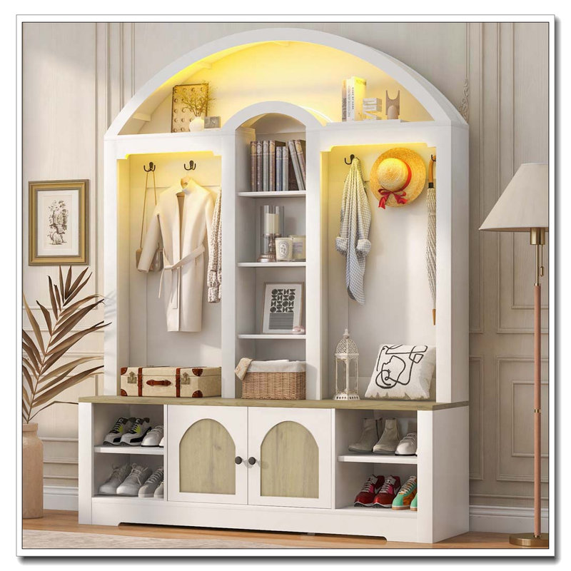 Armoire / vestibule multifonctionnelle, vestibule, Blanc + noyer
