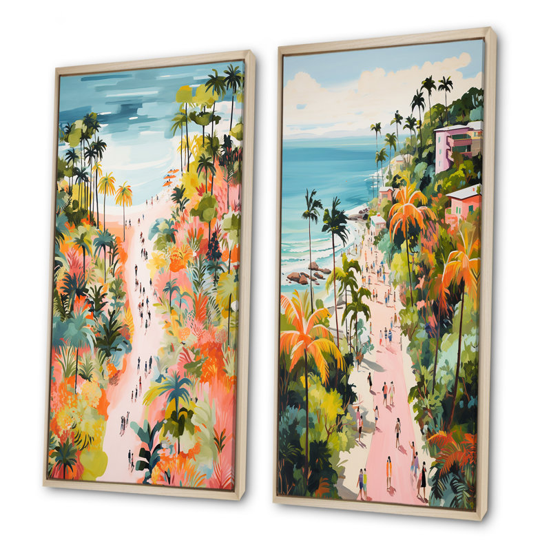 Scène de plage côtière paradis en couleur pastel II - ensemble de 2 décorations murales de plage côtière, H 28 po x l 25 po