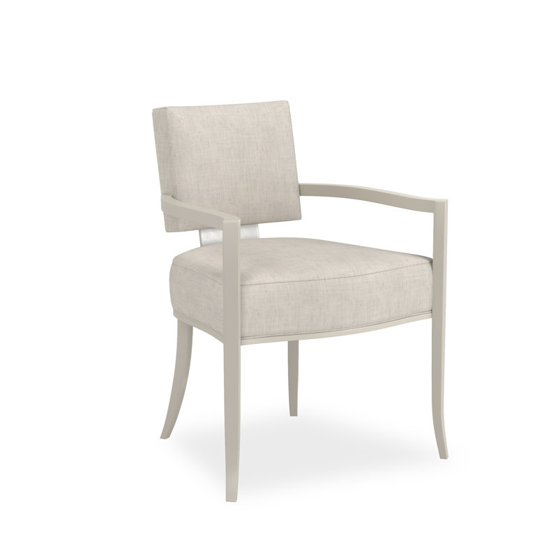 Caracole Classic Upholstered Arm Chair, Beige, Pearl/Chrome
