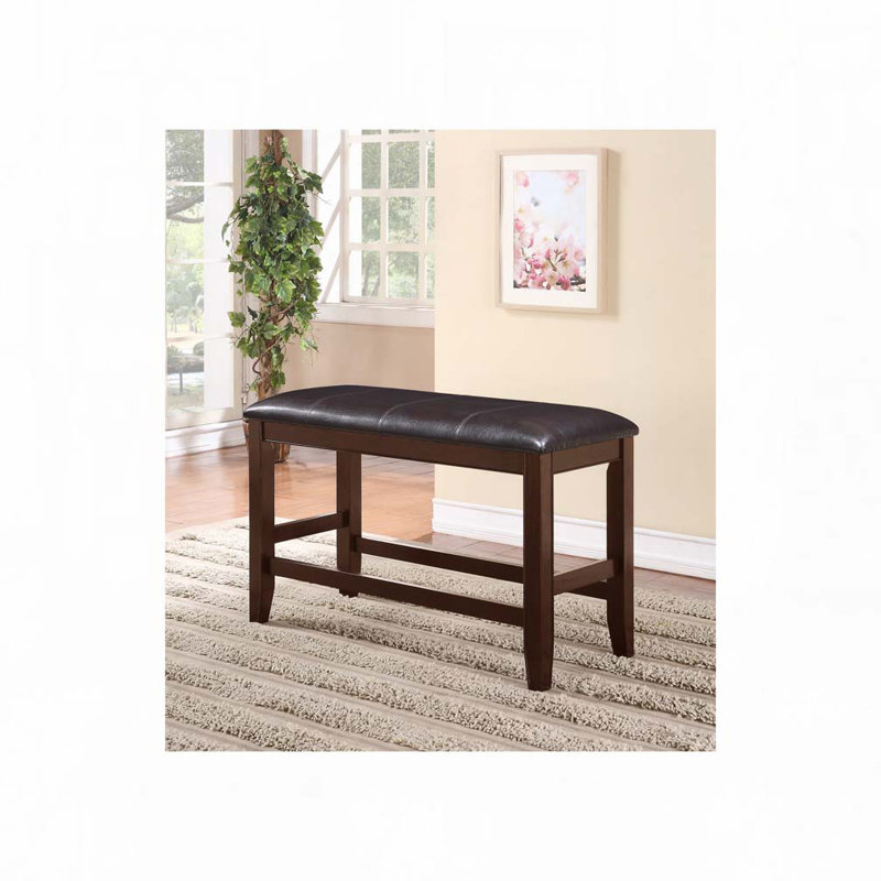 Counter Height Tufted Faux Leather Upholstered Dining Bench
