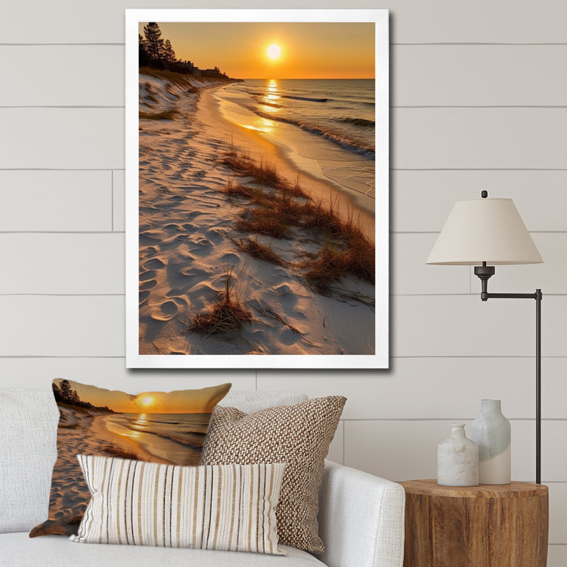 Alabama Golden Hour At Gulf Shores, impression sur toile, H 20 po x l 12 po x P 1 po, Cadre photo blanc
