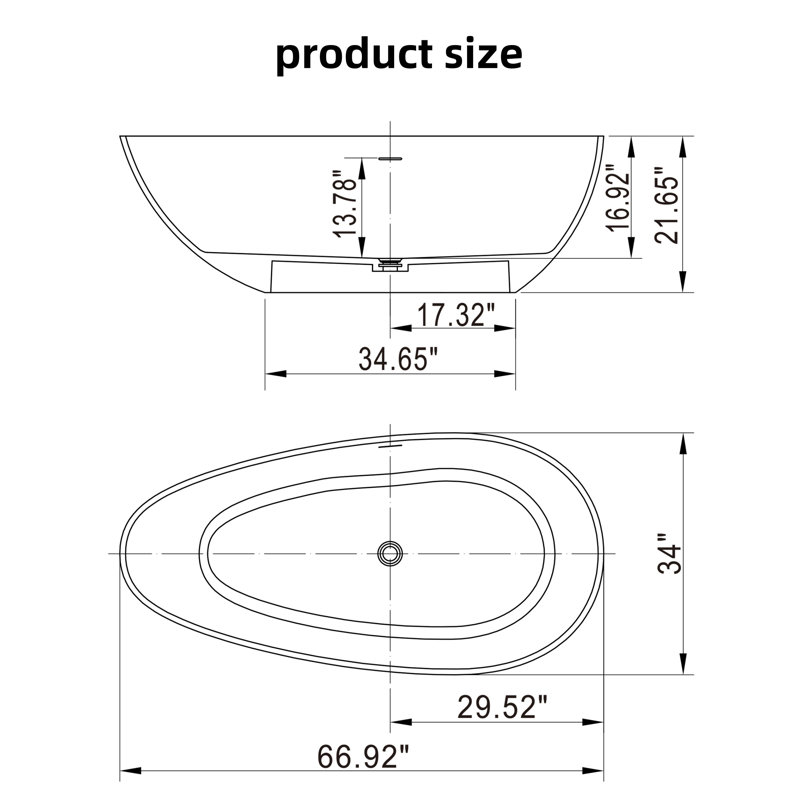 ??66.9" Freestanding Solid Surface Soaking Bathtub - Matte Black Oval Luxury Design, Contemporary Bathroom, Easy Installation