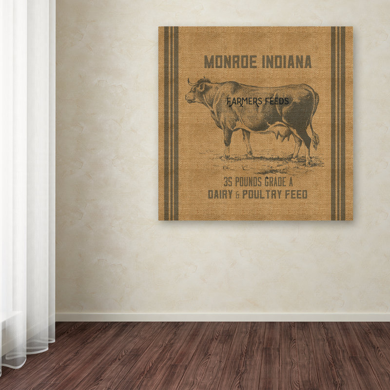 « cow feed sack », affiche rétro sur toile tendue, H 14 po x l 14 po
