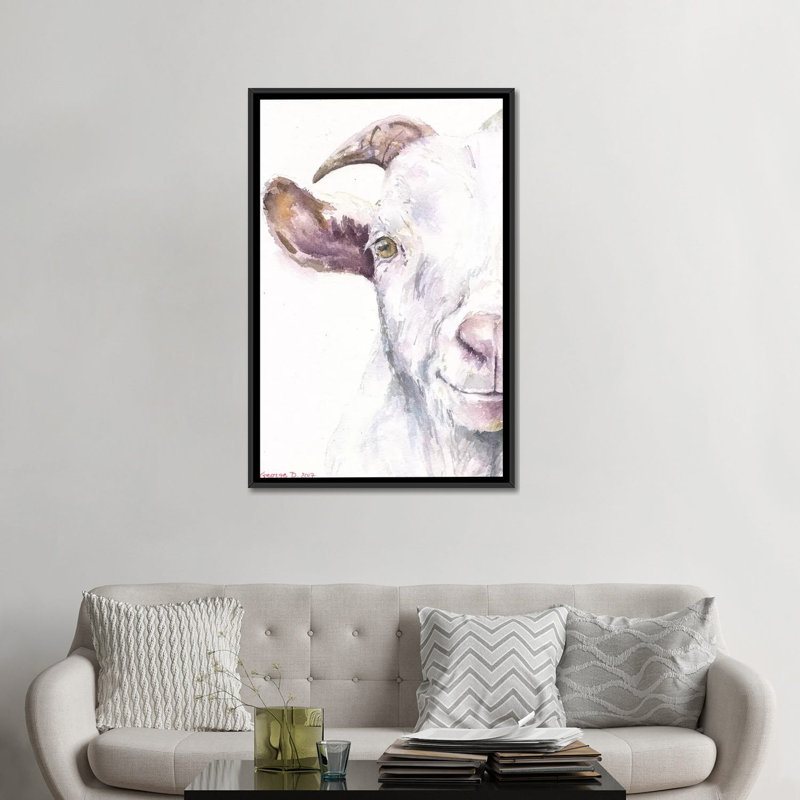 Chèvre par George Dyachenko - reproduction d'art sur toile tendue, H 26 po x l 18 po x P 1,5 po, Toile avec cadre noir