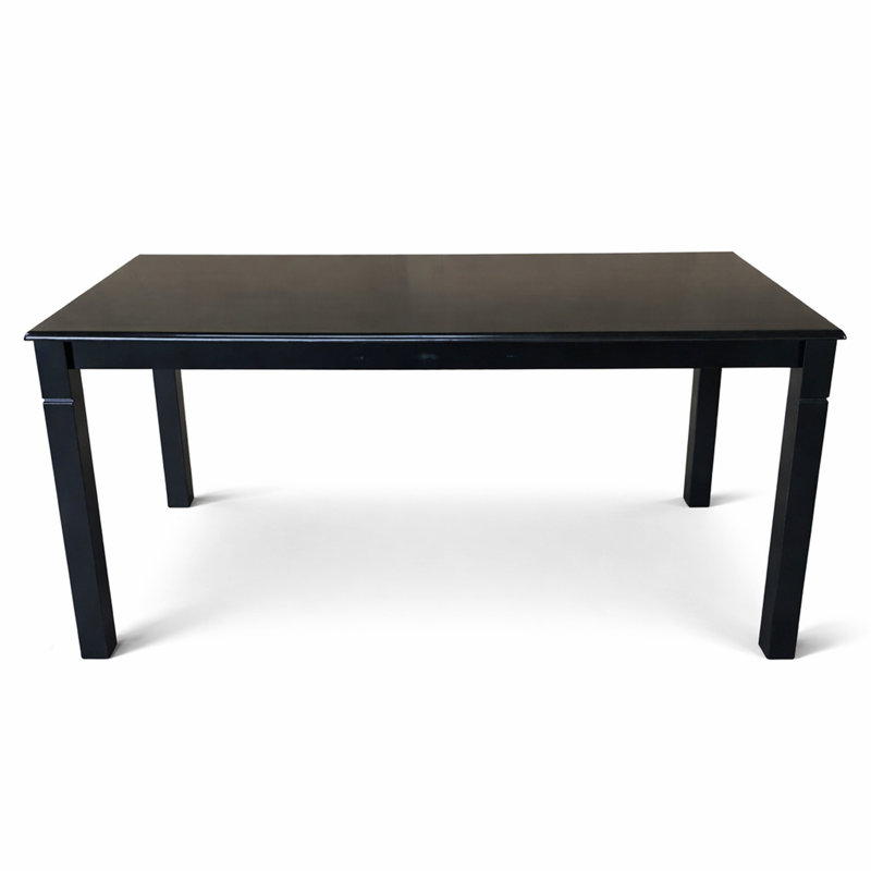 Modern 63 Inch Rectangular Dining Table, Black Finish Solid Rubberwood