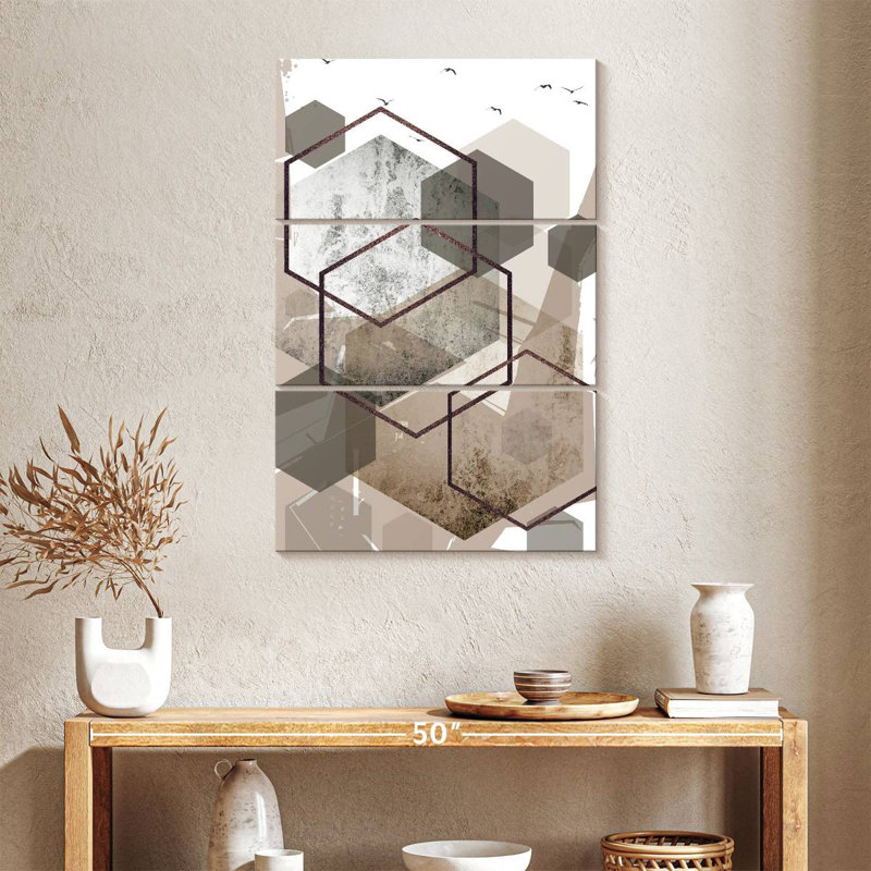 Avery Abstract Hexagons Beige I, 38" H x 24" W