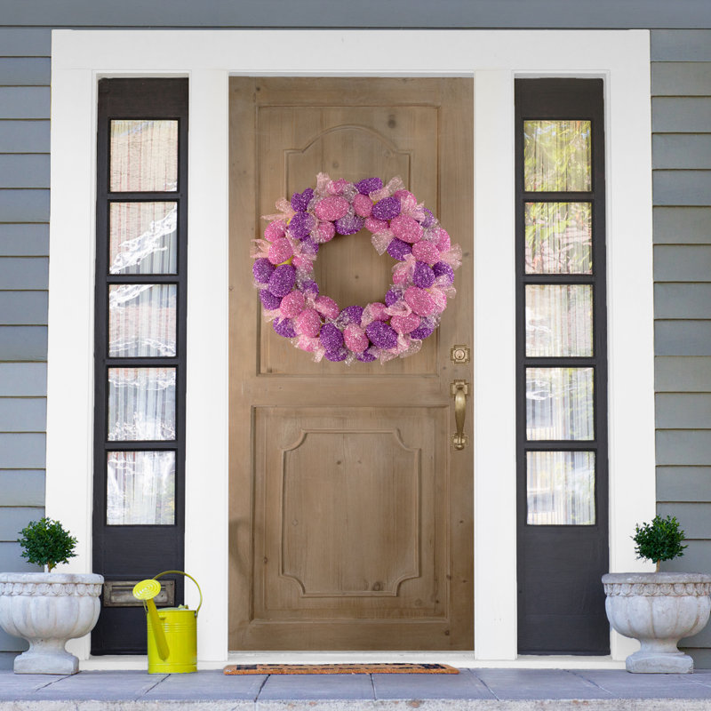 Glittered Pink and Purple Easter Egg Wreath 20-Inch Unlit