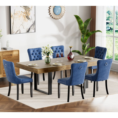 63" -78" Extendable Dining Table Set, Retro Rustic Dining Room Table & Velvet Dining Chairs, Rectangle Kitchen Dining Table and Chairs Set, Modern Dining Table Set