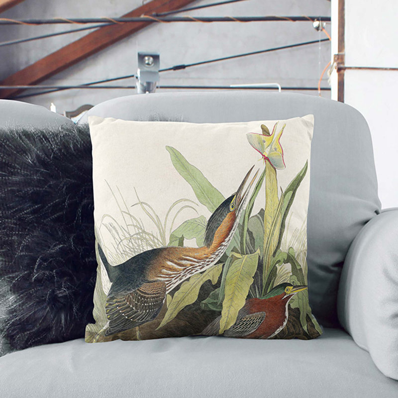 Heron by John James Audubon Cushion with Filling, Stone, 40cm H x 40cm W x 15cm D