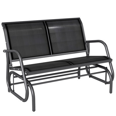 Banc oscillant pour 2 personnes, causeuse double à bascule de patio avec structure en acier thermolaqué pour porche de jardin arrière, noir