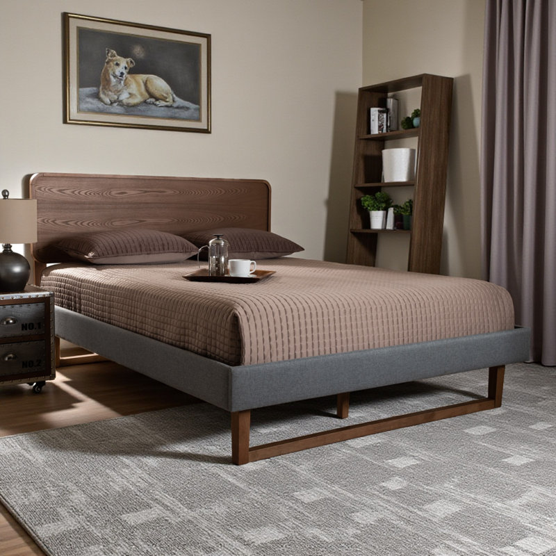 Omaque Upholstered, Queen Platform Bed, Dark Grey/Ash Walnut 58.3'' H X 64'' W X 84'' L, Queen