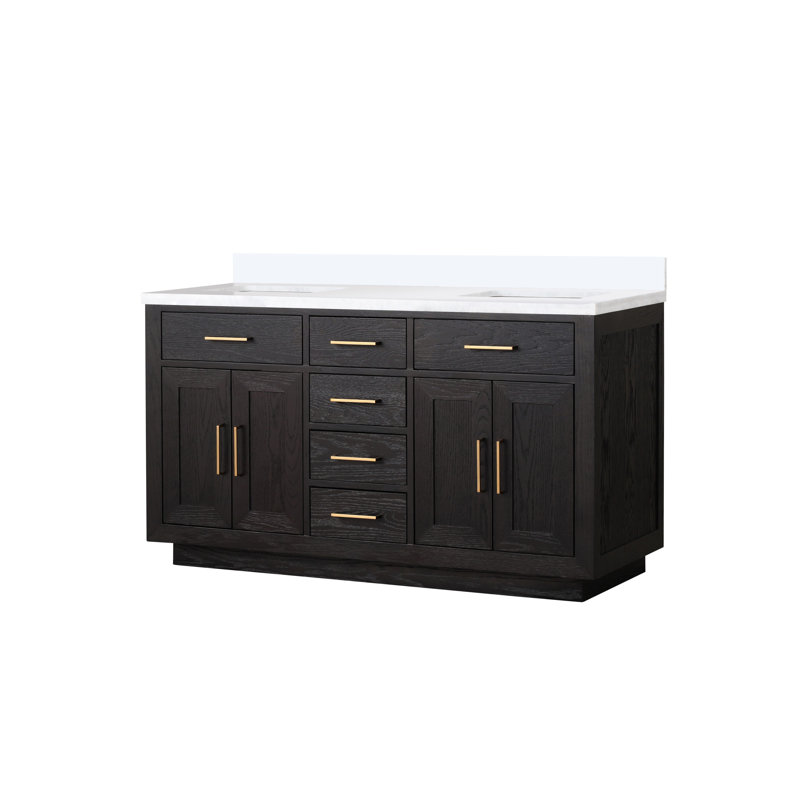 60" Double Bathroom Vanity Set, Gray Oak, White Quartz