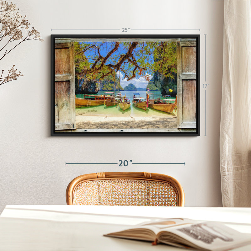 Transport «Window To Long Tail Boat Wall Art», H 17 po x l 25 po