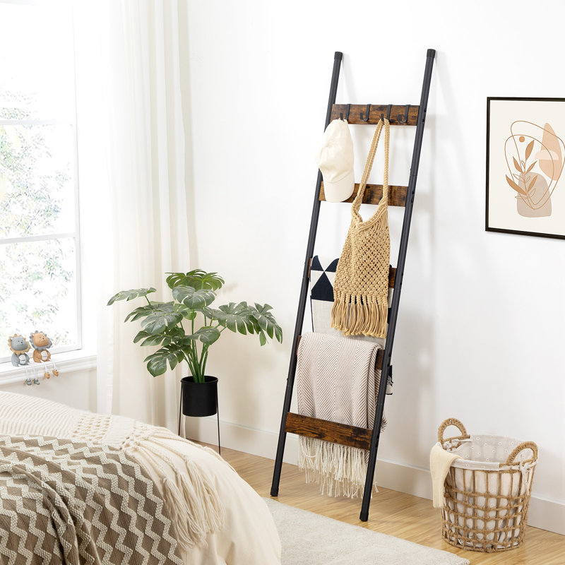 Échelle de couverture de 63 po de hauteur avec 4 crochets, Brun rustique
