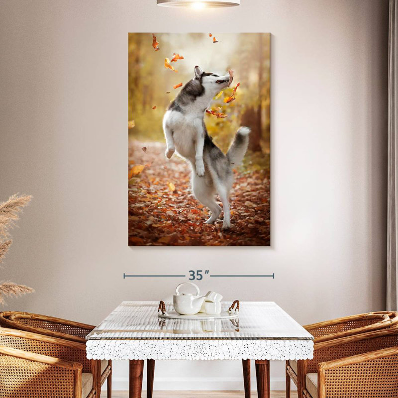 Brampt Autumn Husky Playing, 51" H x 34" W