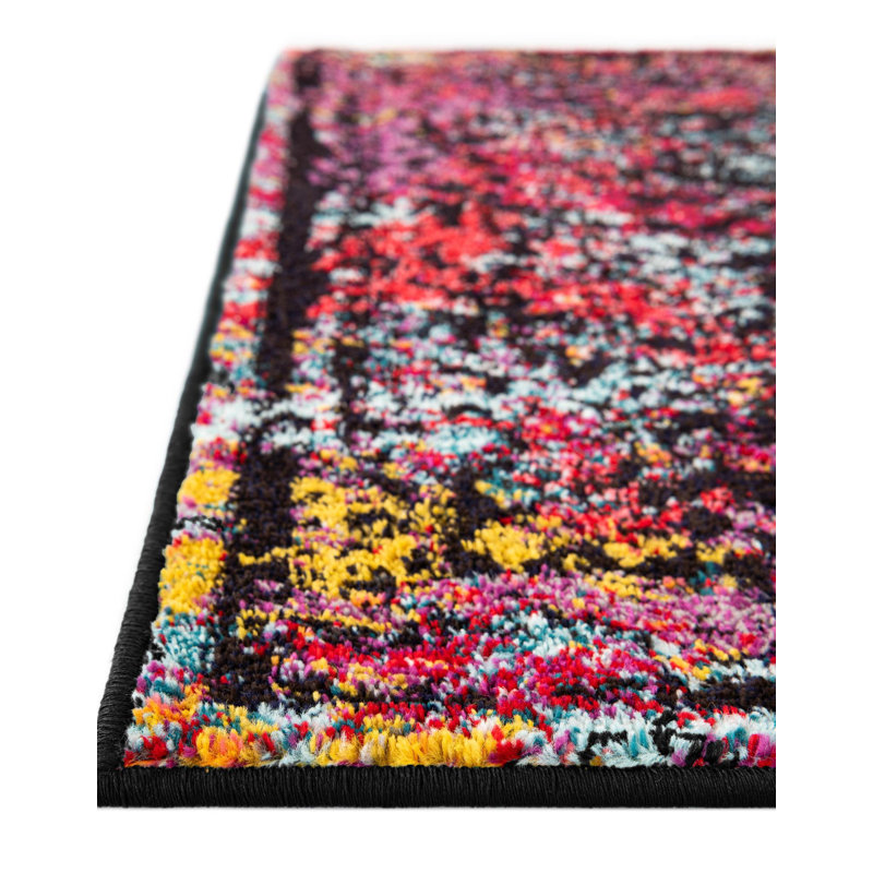 Tapis Sarah Daijanay, Rouge / Noir, Carré 7 pi 10 po