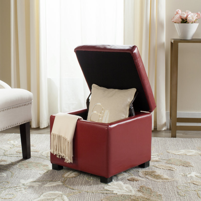 Kamyra Faux Leather Ottoman, Red Faux Leather