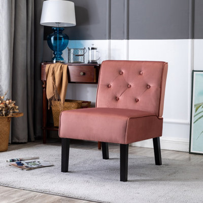 Living Room Armless Button Tufted Pattern Accent Chair with Velvet Fabric