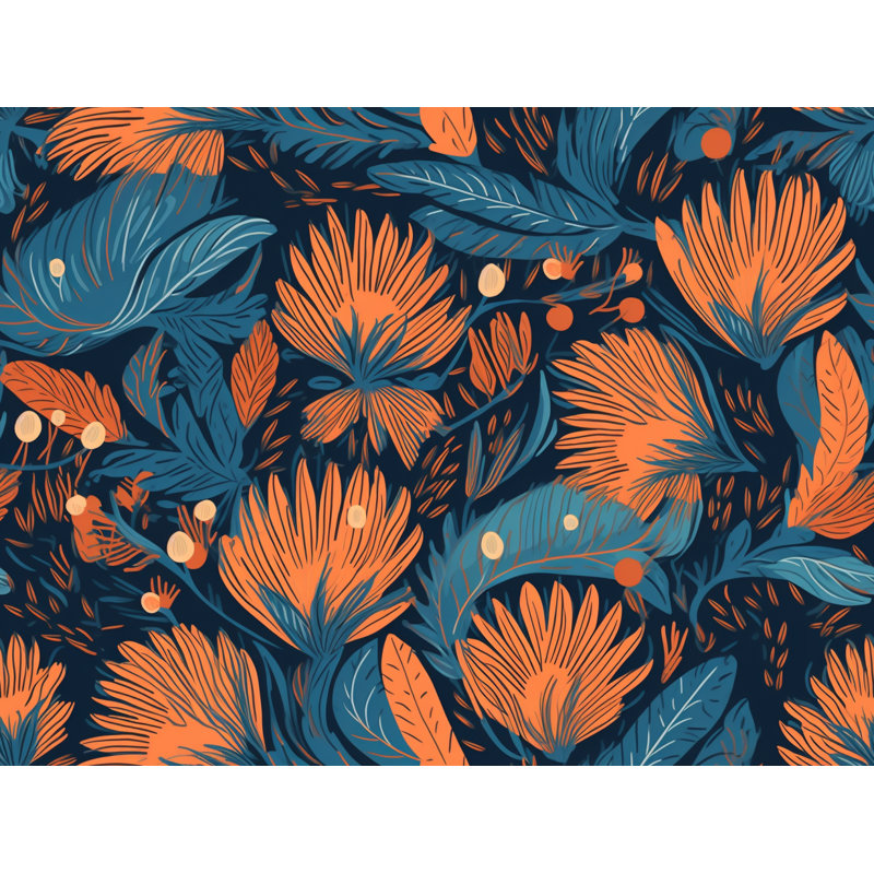 Machine Printed Comforter, King Comforter, Blue/Orange Floral