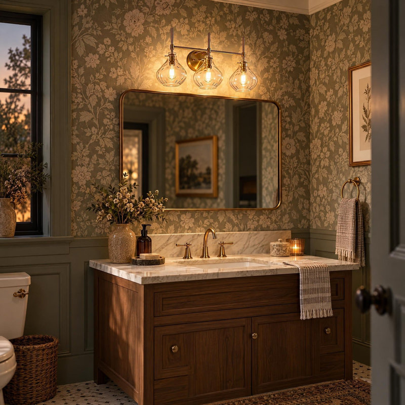 Three-Light Ripple Glass Shade Modern Vanity Lights for Bathroom