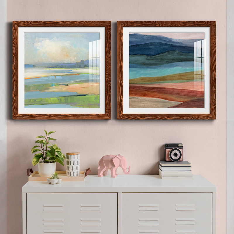 Pastel Coast - ensemble de 2 peintures encadrées, H 35,5 po x l 71 po x P 1,5 po, Cadre en érable