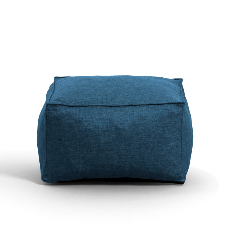 Upholstered Pouf, Blue Polyester Blend