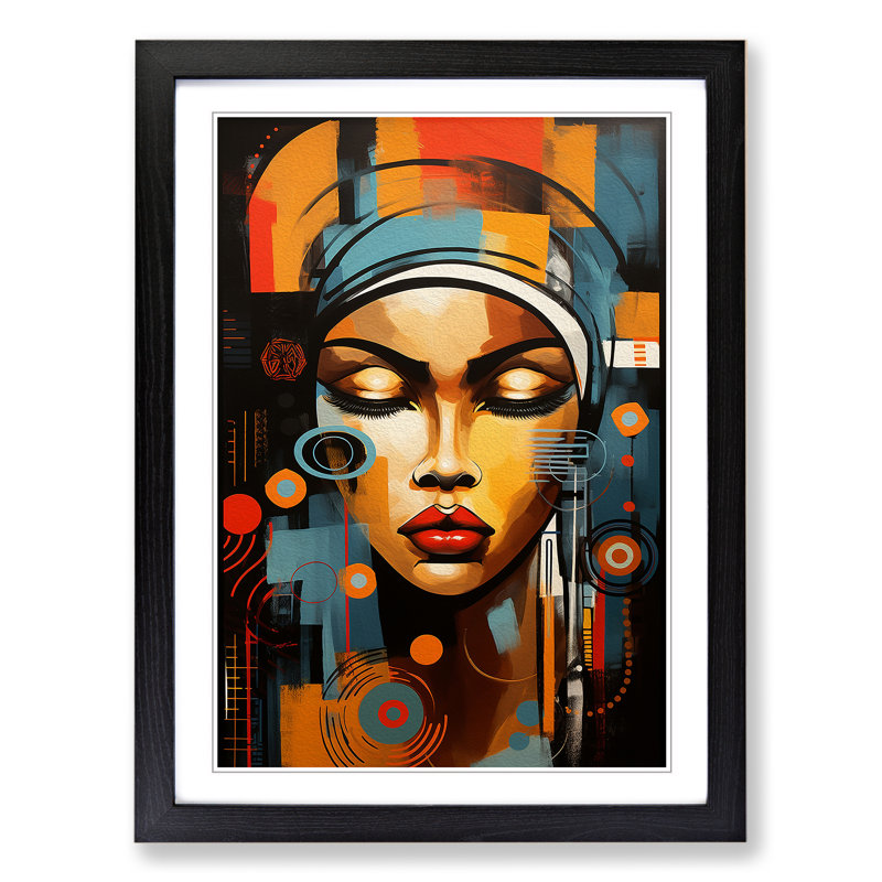 African Woman Abstract - Framed Print, 46cm H x 34cm W x 2cm D, Black Framed