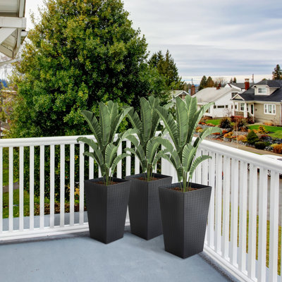 3 Tall Planters With Drainage, Outdoor Black Flower Pots For Patio, , 13.99" L X W 24" H Container Deck And Black, -,