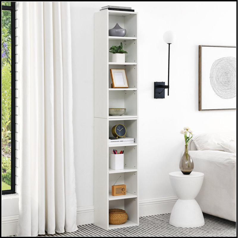8-Tier Media Tower Rack, CD DVD Slim Storage Cabinet With Adjustable Shelves For Home Office, Multi-Functional Double-Decker Bookcase