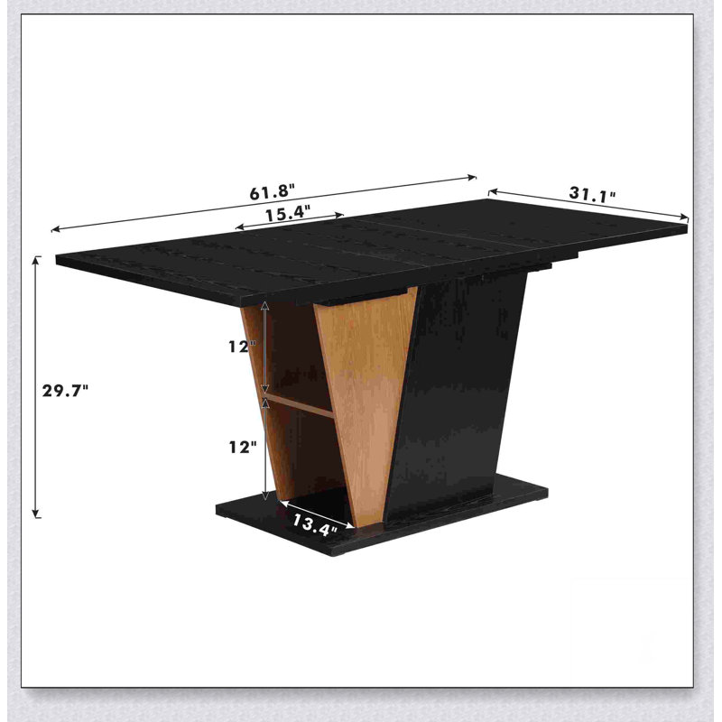61.81 (46.46) inch Extendable Dining Table with Built-in Storage, Modern Wooden Table with Sturdy Metal Frame and MDF base