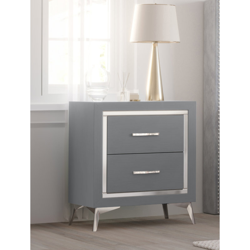 Maxo 2-drawer Wood Nightstand, Gray