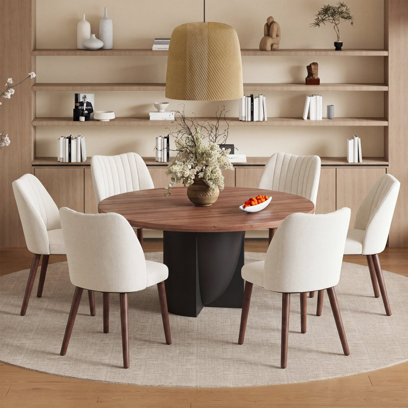 Chaise d'appoint de salle à manger rembourrée moderne avec pieds en bois , 6, Beige
