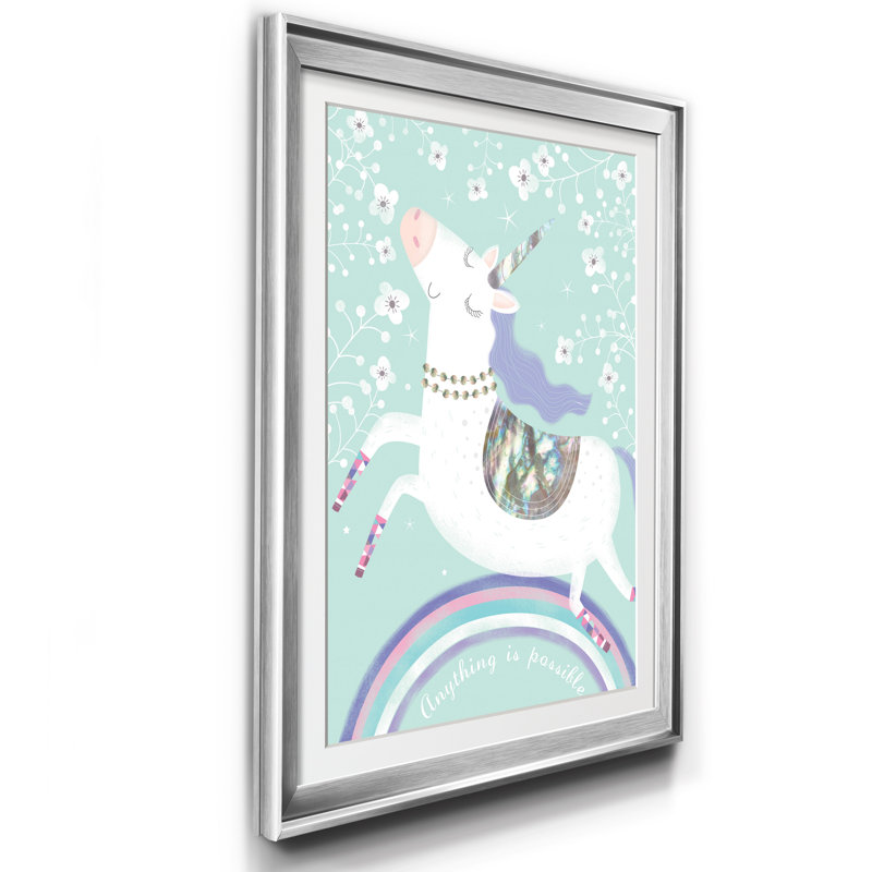 Rainbow Unicorn - Reproduction d'art graphique sur papier encadré, H 22,5 po x l 30,5 po x P 1,5 po, Cadre argenté