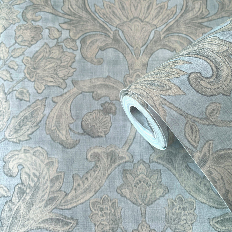 Elegance Collection Damask Sheen Finish Wallpaper Roll, Silver