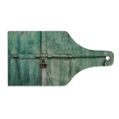 Ambesonne Industrial Tempered Glass Cutting Board Old Closed Door Green Brown