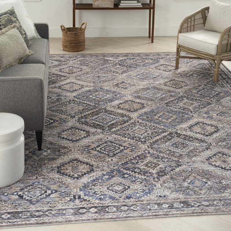 Tapis floral ivoire et brun clair tissé à la machine 9 pi x 12 pi