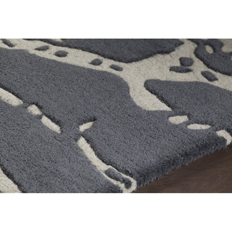 Navyan Black/Gray Area Rug, Rectangle 5' x 7'6", Blue/White/Gray