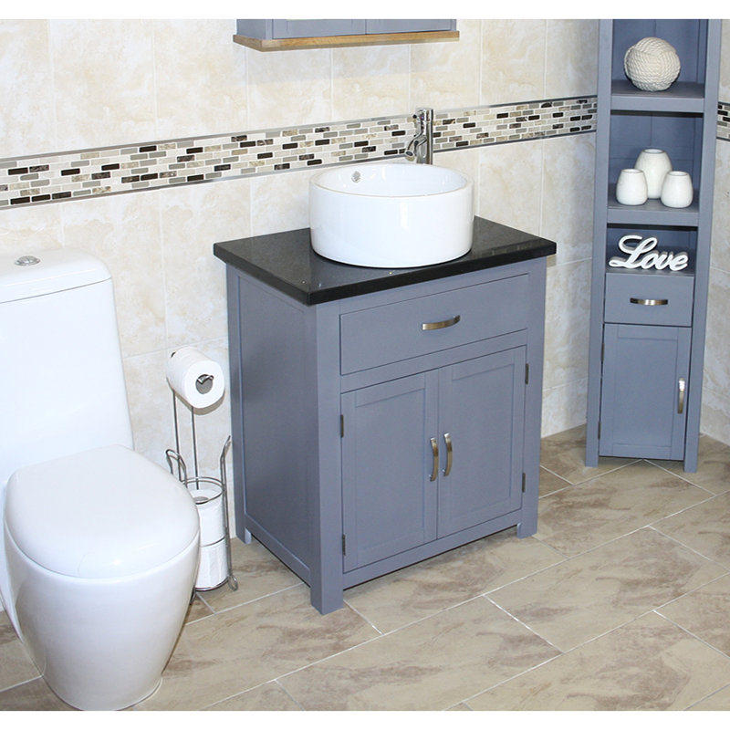 Rodden 751mm Single Bathroom Vanity with Vessel Ceramic Basin, Grey, Black Quartz