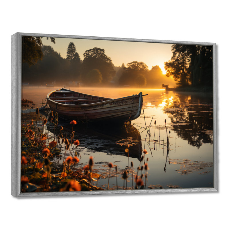 «Canoe On The Lake - Lakehouse», reproductions encadrées, H 30 po x l 40 po x P 1,5 po, Encadrement argenté
