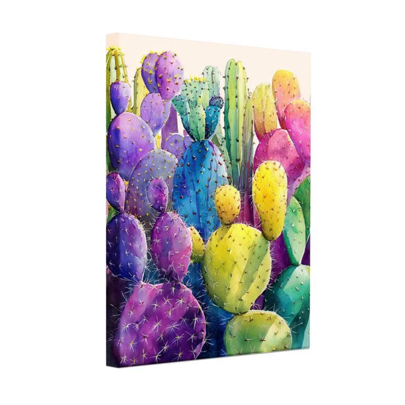 Plantes et fleurs, impression de cactus coloré aquarelle, H 18 po x l 12 po