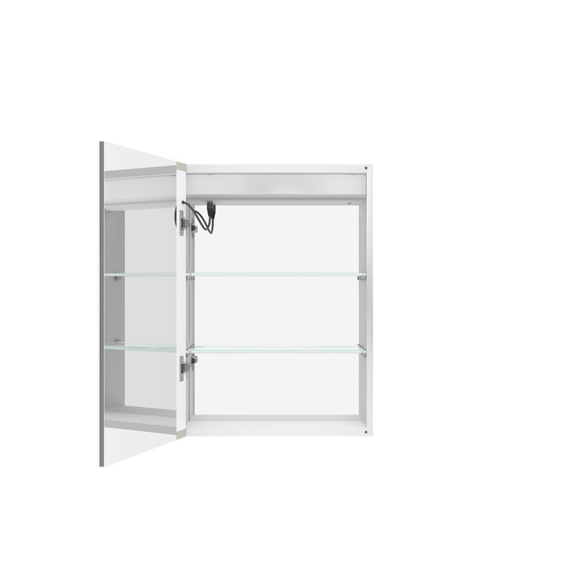 Armoire de salle de bain à miroir 20 po x 28 po à fixation murale. Brouillard, imperméable, à intensité variable. 3000k ~ 6000k, interrupteur tactile, porte simple, tablette de rangement à intensité variable, 3000k 6000k, thermolaqué