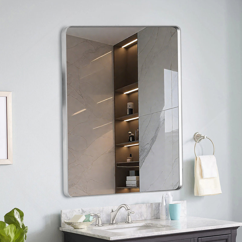 22X30 Inch Brushed Nickel Aluminium Frame Bathroom Mirror, Brushed Nickel, 30" x 22"