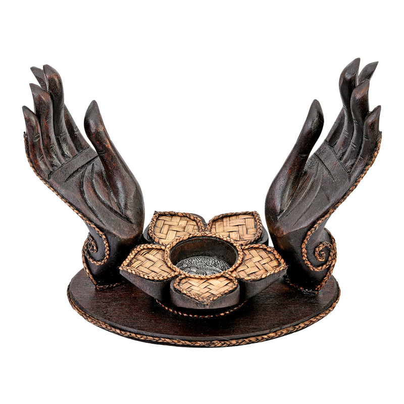Paire de bougeoirs en bois de lotus