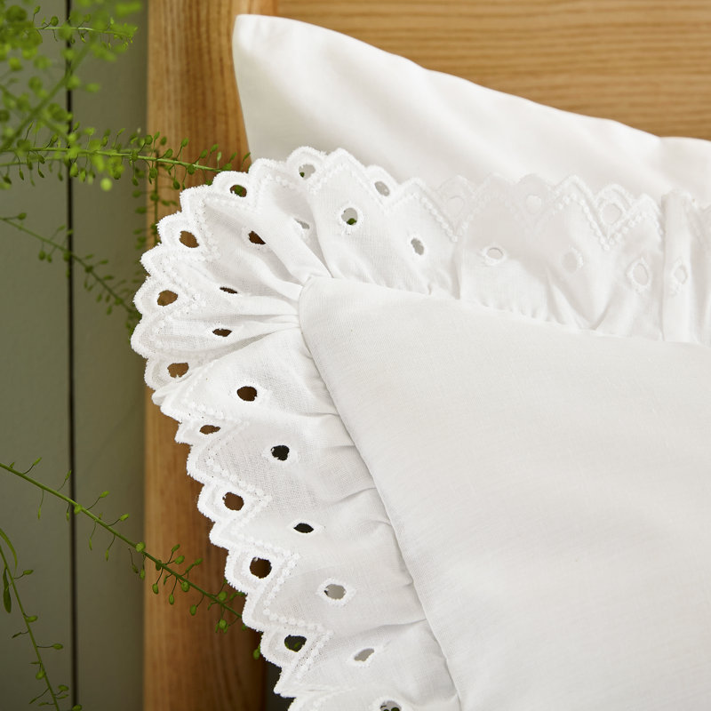 Clara Embroidered Frill Cotton Duvet Cover Set, Kingsize Duvet Cover Set + 2 Pillowcases