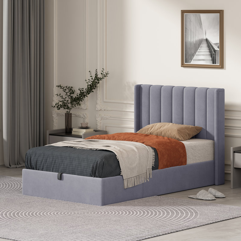 Lit plateforme avec rangement Daizia, gris, Simple