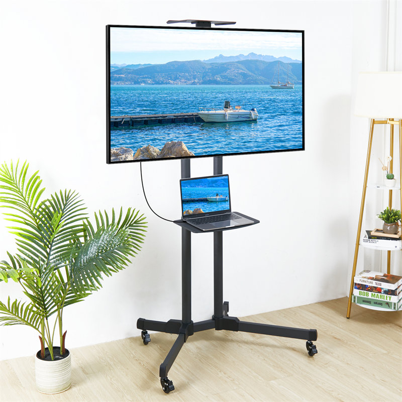 Aivils Black Adjustability Multi Screen Floor Stand Mount for Greater Than 50" with Shelving, Holds up to 50 kg.