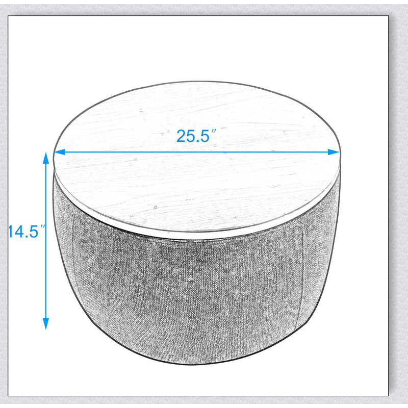 Round Storage Ottoman, 2 in 1 Function, Work as End table and Ottoman