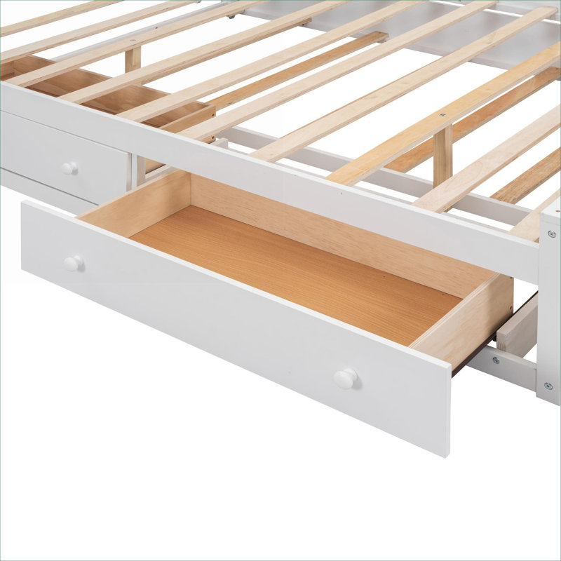 Modern Storage Solid Wood Queen Size Bed, Slate Gray With Built-In Cabinets, Shelves and Twin XL Trundle, White