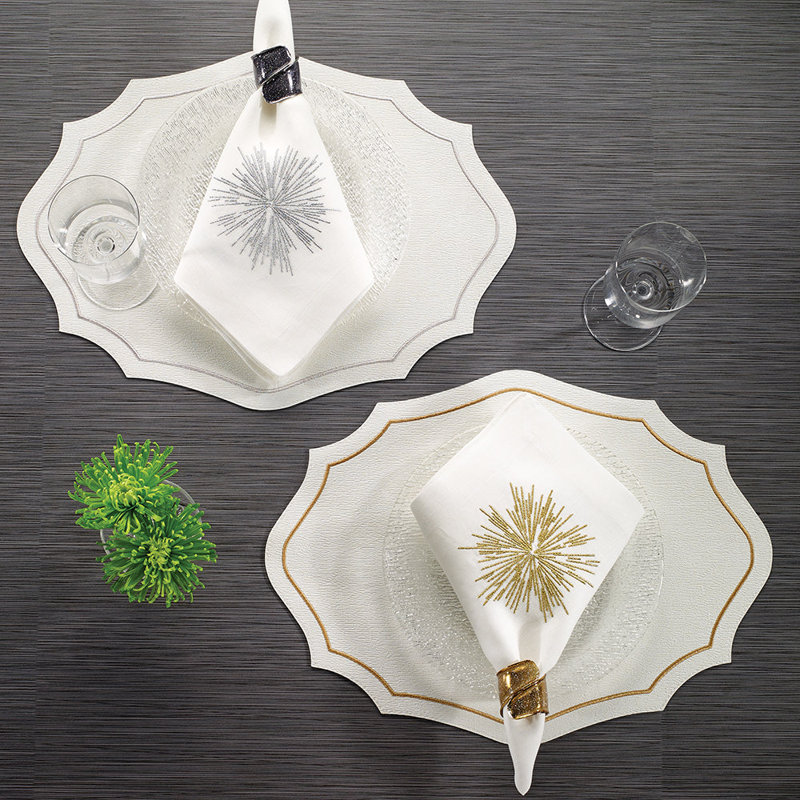 Byzantine Vinyl Embroidered Novelty Placemat, White/Gold