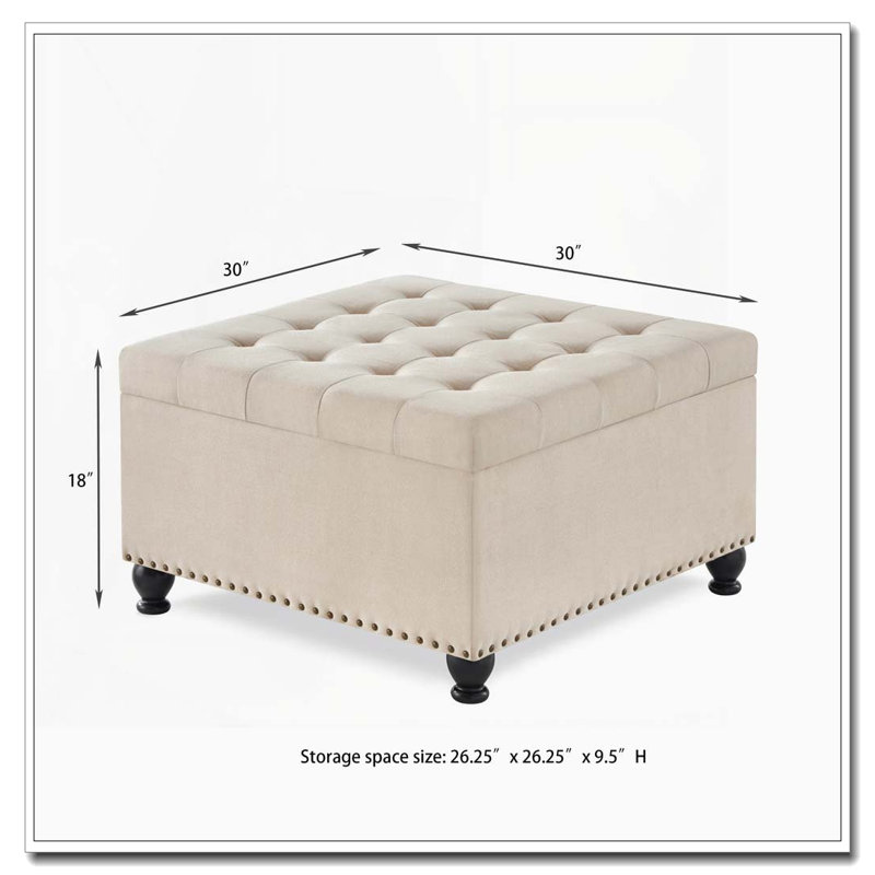 Grand repose-pieds carré avec garniture cloutée, Beige